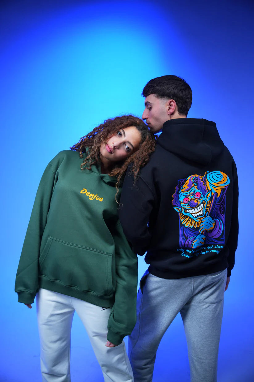 Denjoe “What don’t monsters eat clowns Because they taste funny” Printed Oversized Hoodie