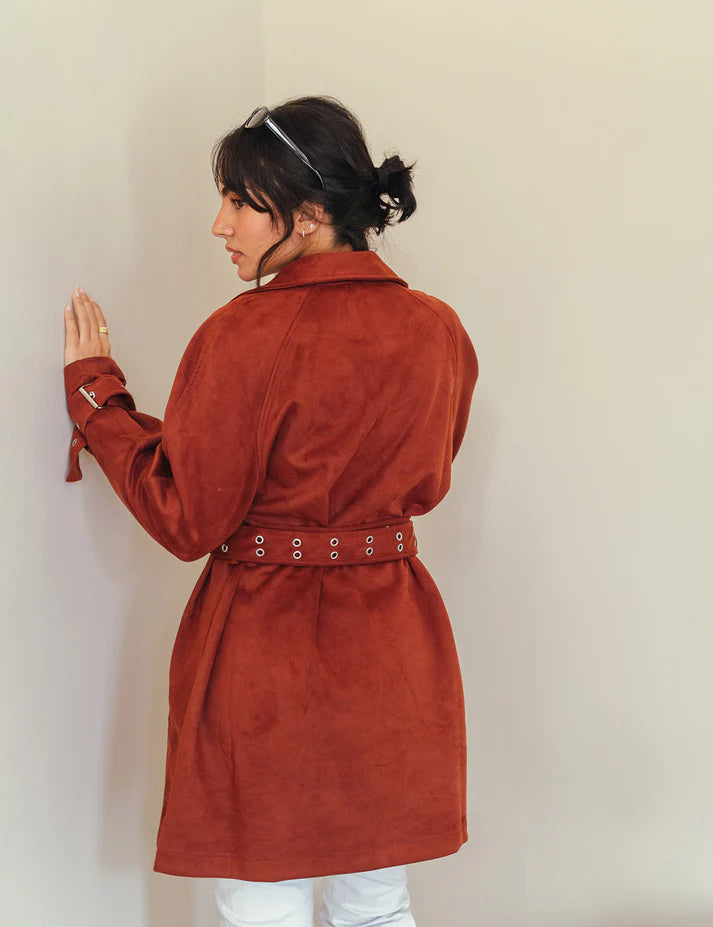 Elan Double belted suede coat