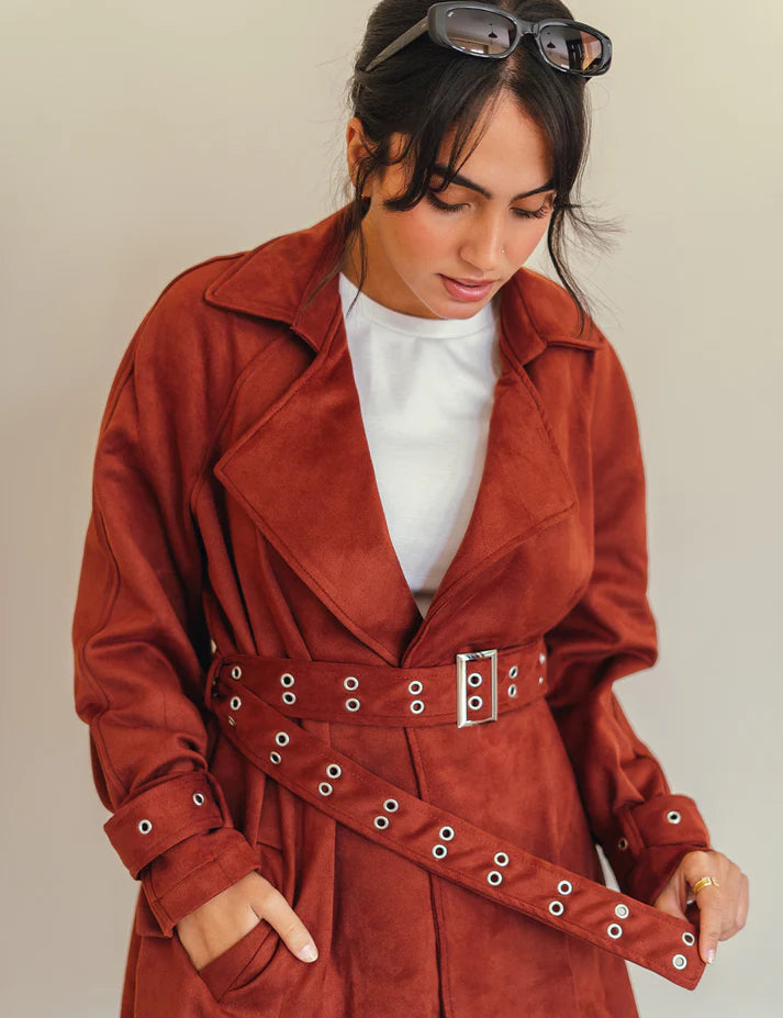 Elan Double belted suede coat