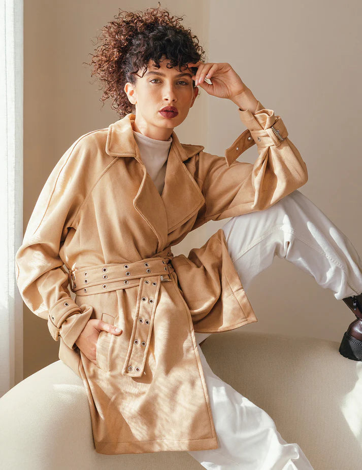 Elan Double belted suede coat