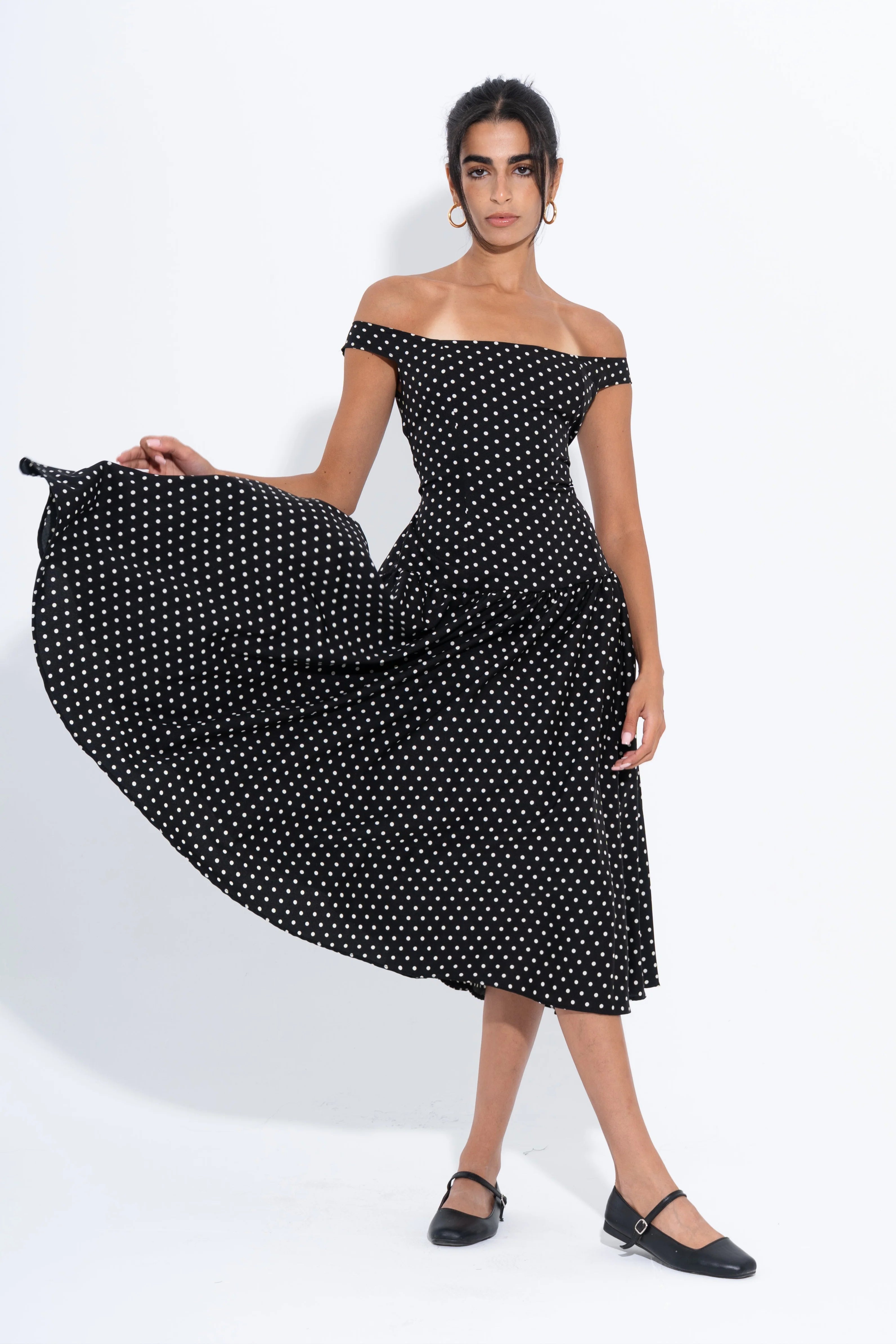 Leocansa Polka Dots Off Shoulder Dress