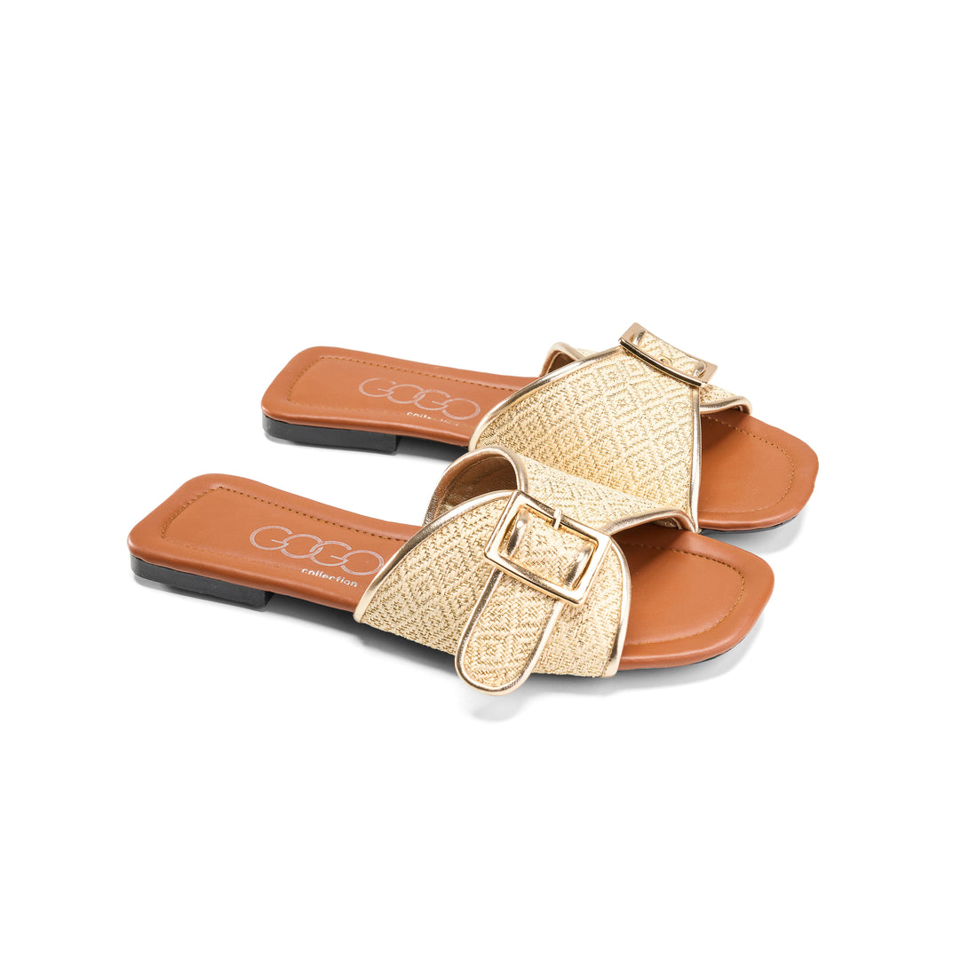 Gogoo Collection Patterned Strap Square Toe Flats