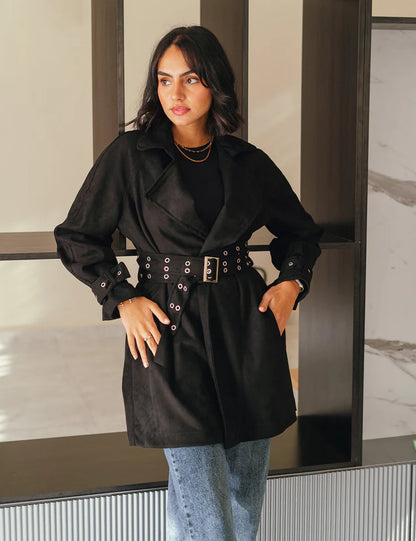Elan Double belted suede coat