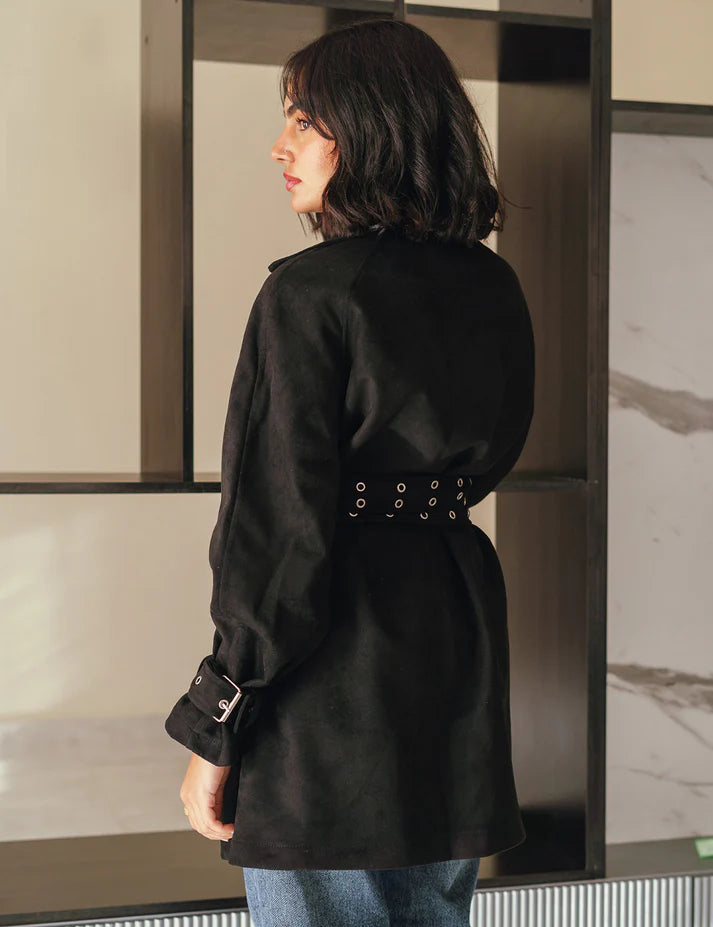 Elan Double belted suede coat