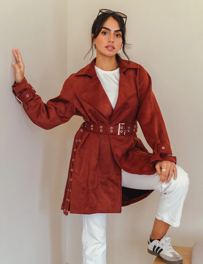 Elan Double belted suede coat