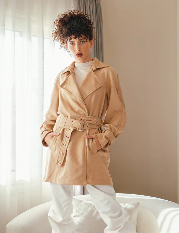 Elan Double belted suede coat