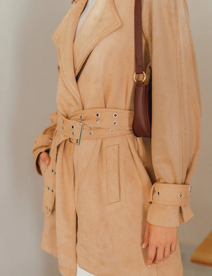 Elan Double belted suede coat