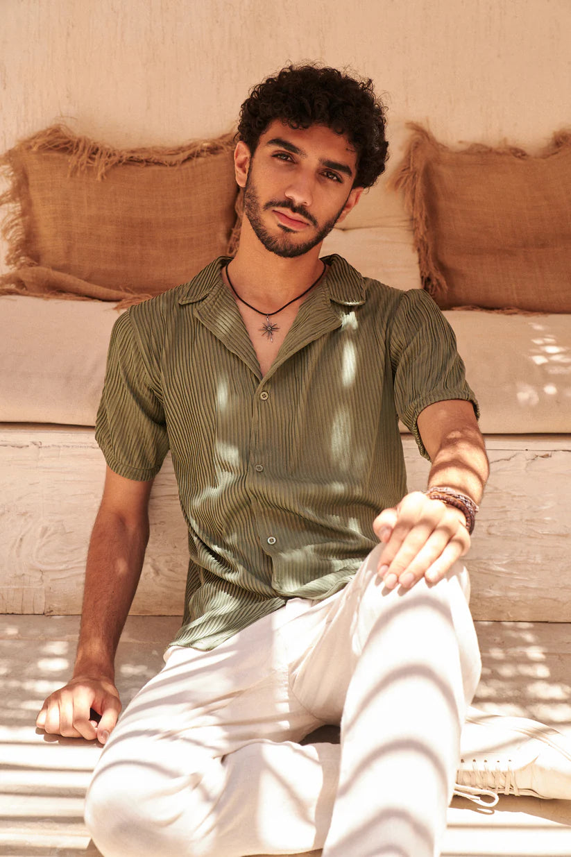 Ribbed Shirt In Olive