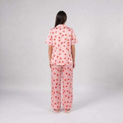 Chummy Heart Pop Satin Pants Half Sleeve