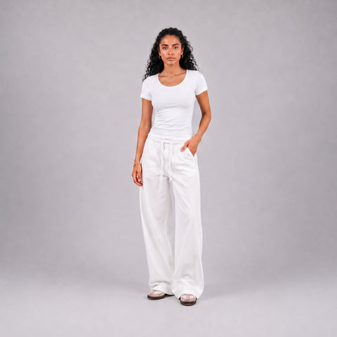 Gelvi Ribbed Wide Neck Short Sleeve