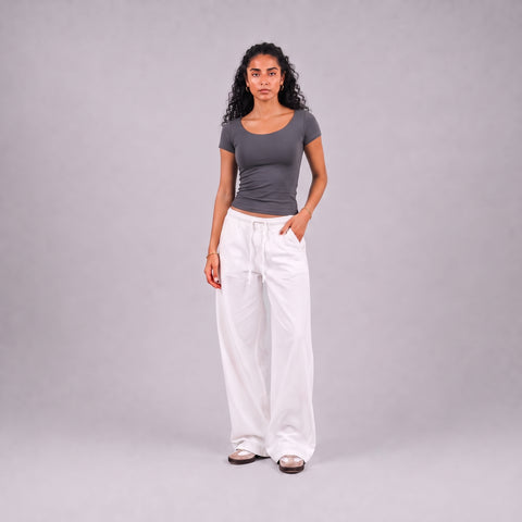 Gelvi Ribbed Wide Neck Short Sleeve