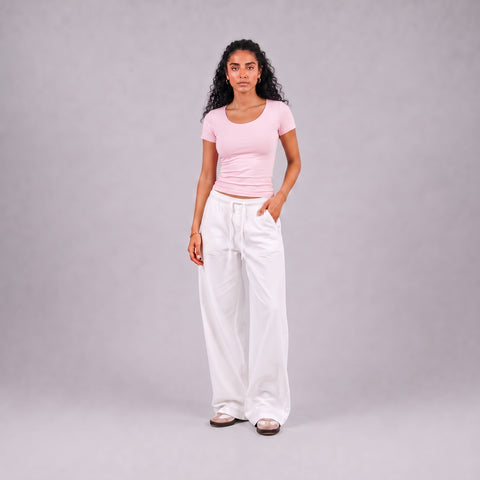 Gelvi Ribbed Wide Neck Short Sleeve