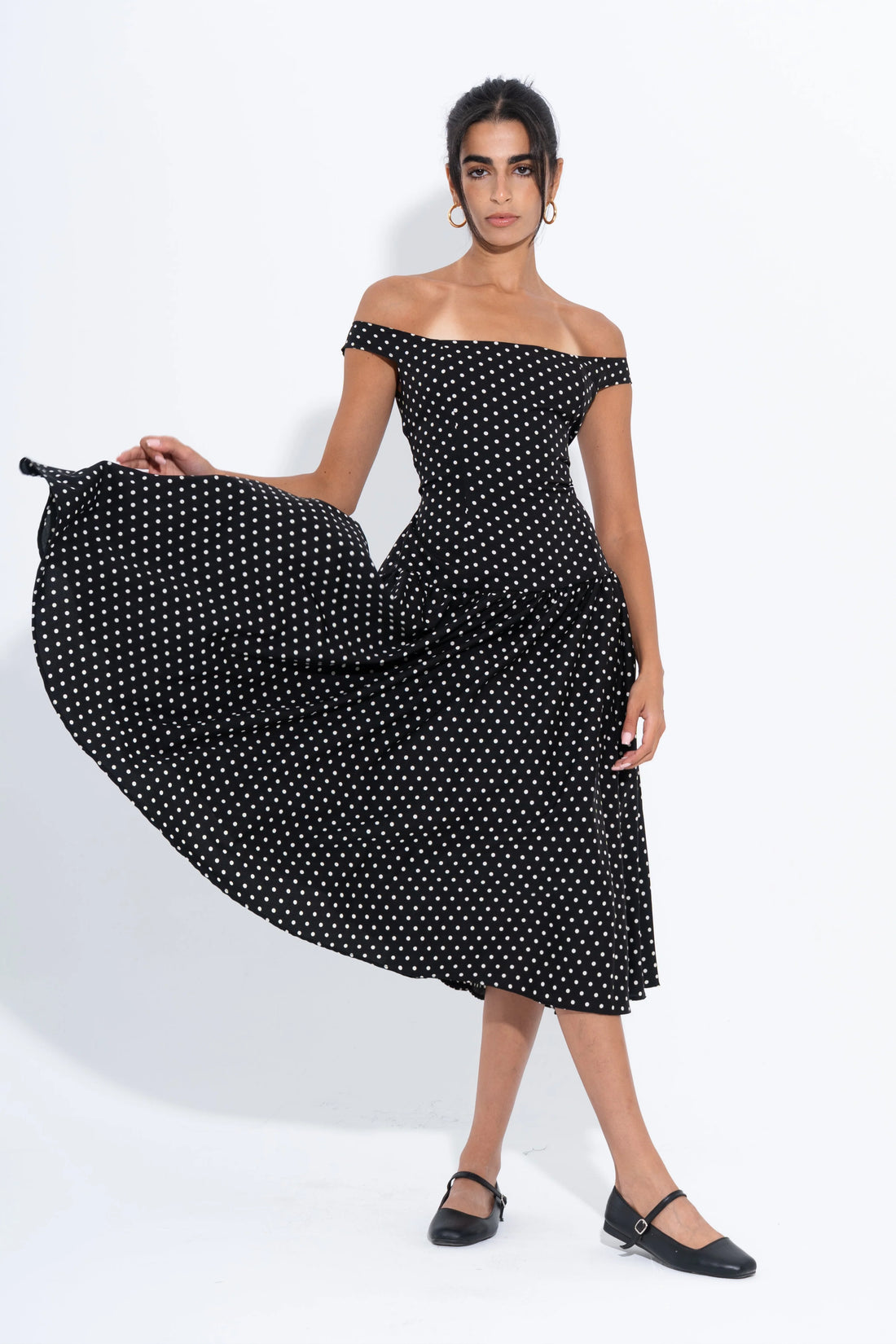 Leocansa Polka Dots Off Shoulder Dress