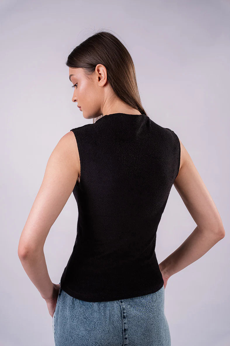 kntd W High Neck Velvet Top 2548