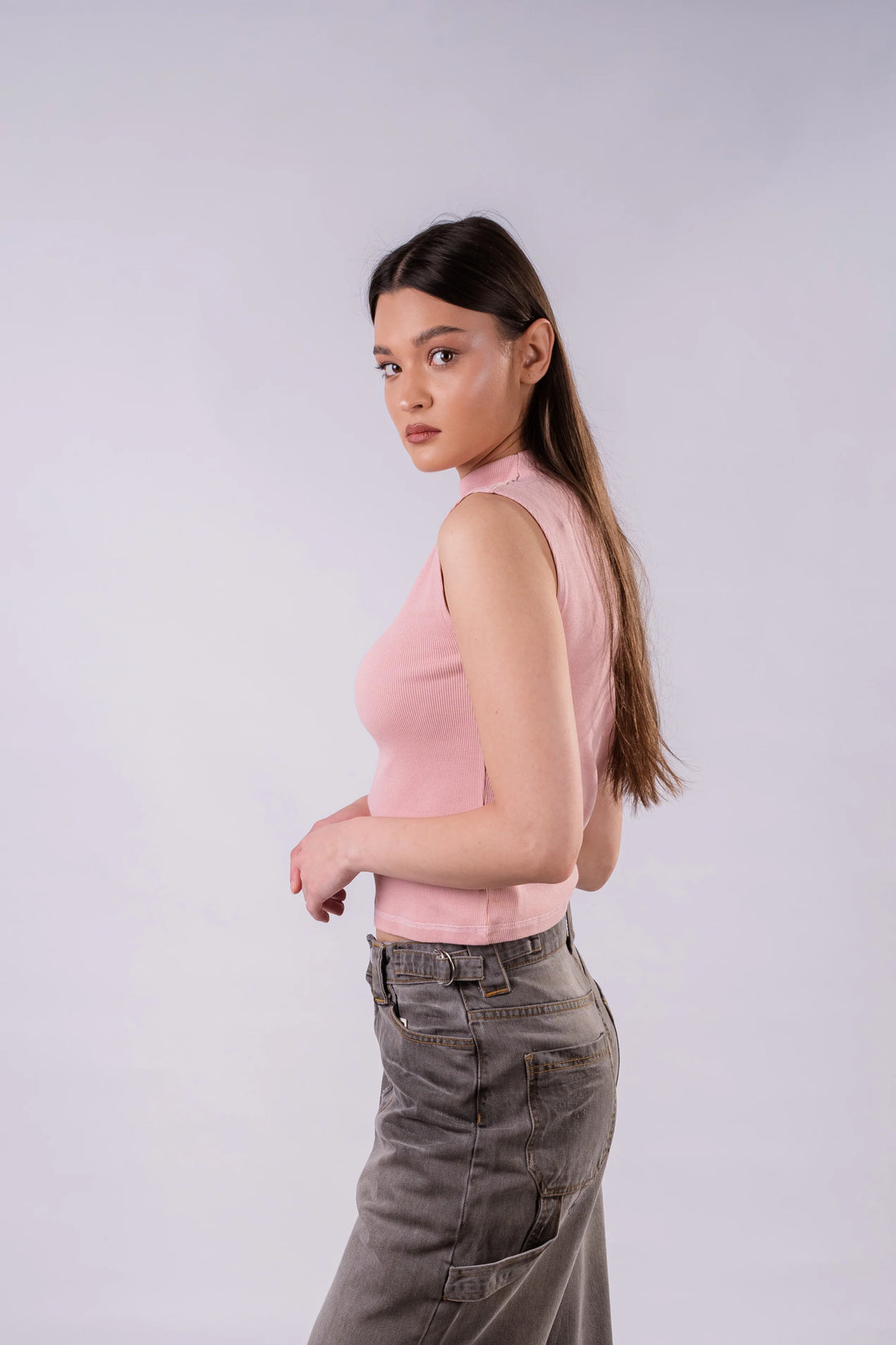 kntd W-High Neck Rib Top 2547