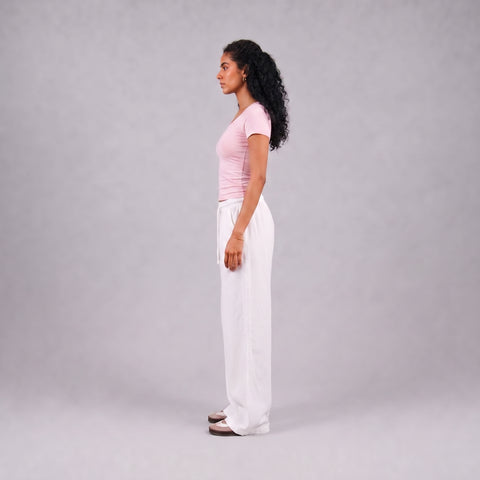 Gelvi Ribbed Wide Neck Short Sleeve