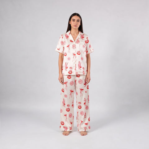 Chummy Girls Night Satin Pj Pants Half Sleeve