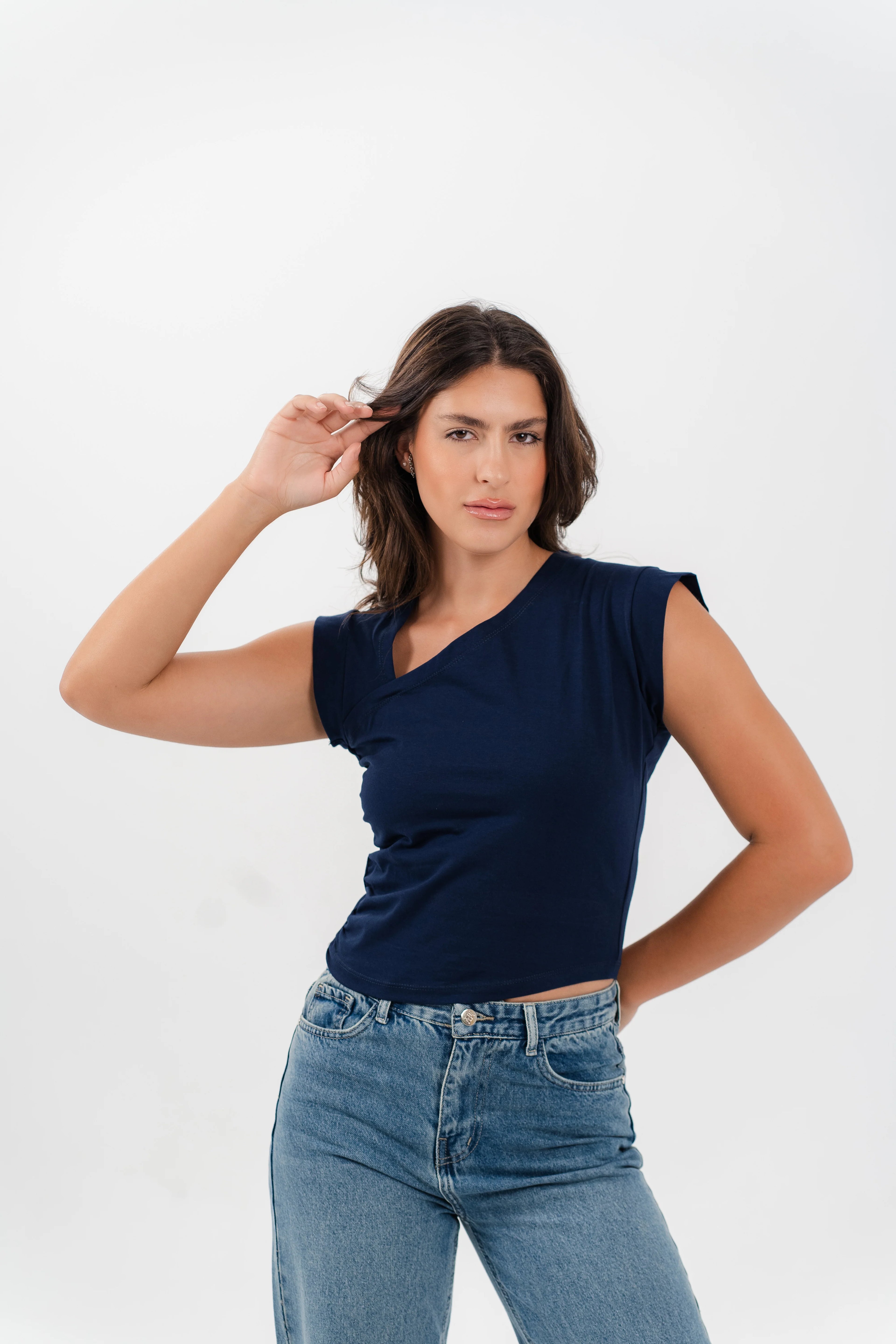 kntd W Quarter Sleeve Cropped Shirt 2543