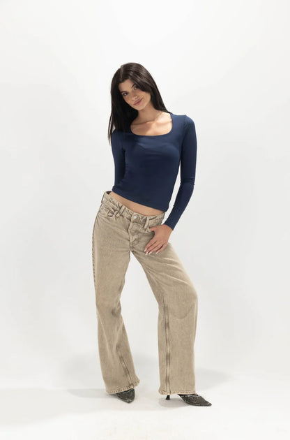 Diss &amp; Miss Long Sleeve Square Neck Top