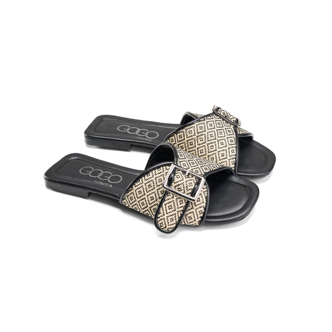 Gogoo Collection Patterned Strap Square Toe Flats