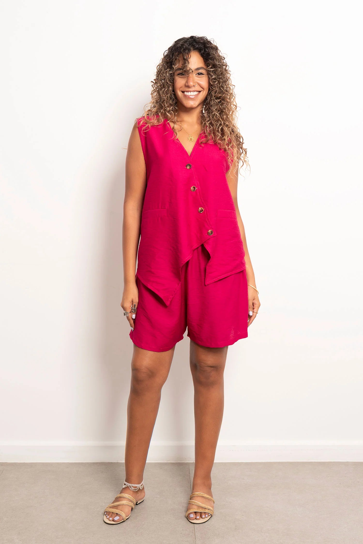 Leocansa Twisted Vest Linen Set