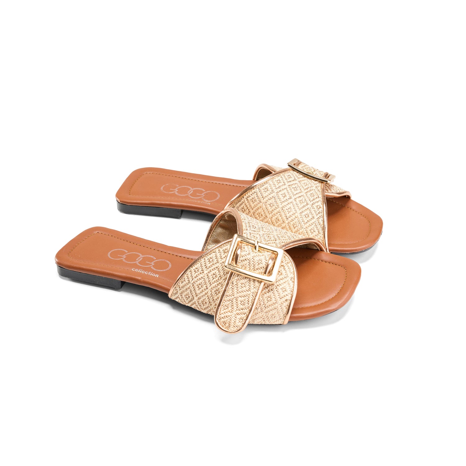 Gogoo Collection Patterned Strap Square Toe Flats
