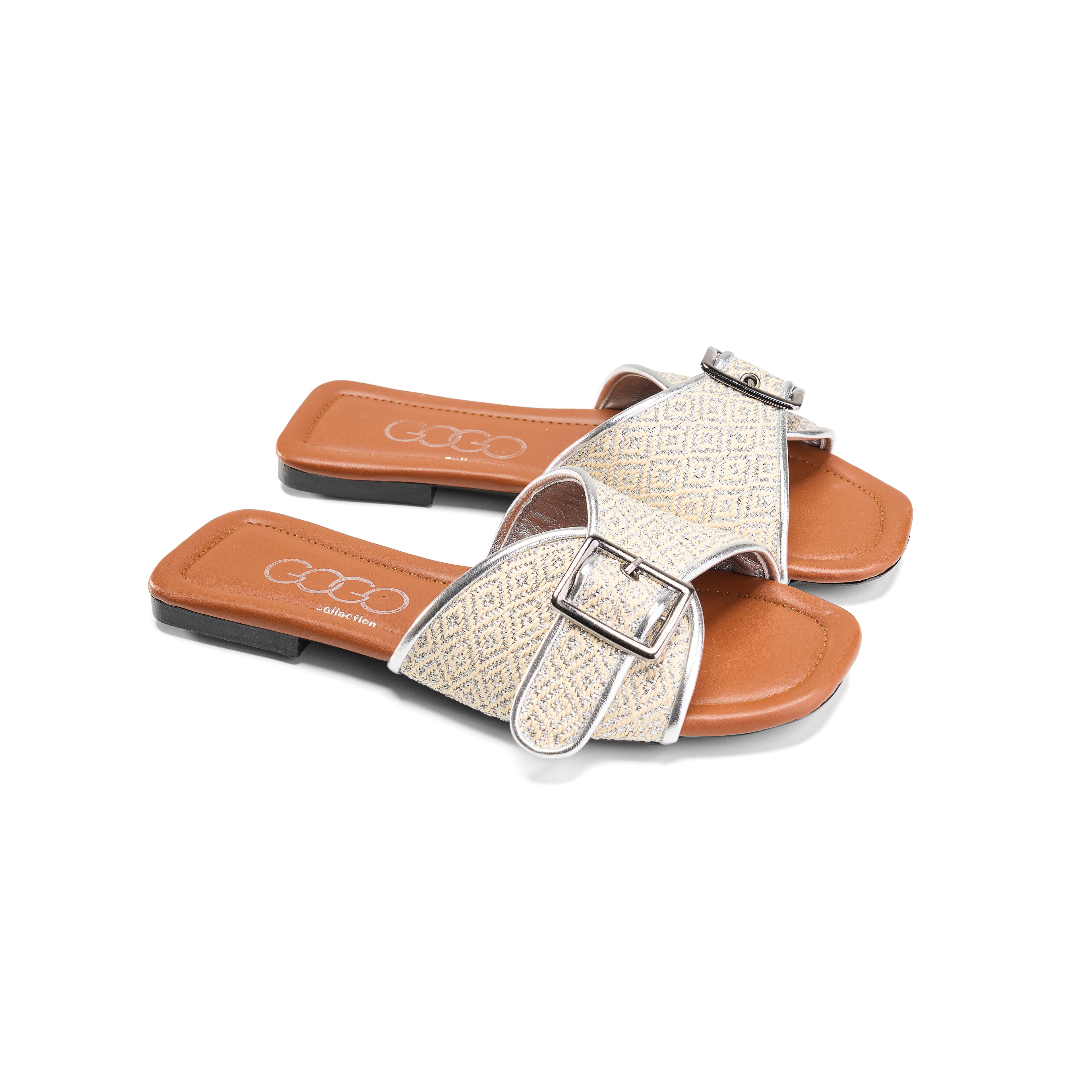 Gogoo Collection Patterned Strap Square Toe Flats